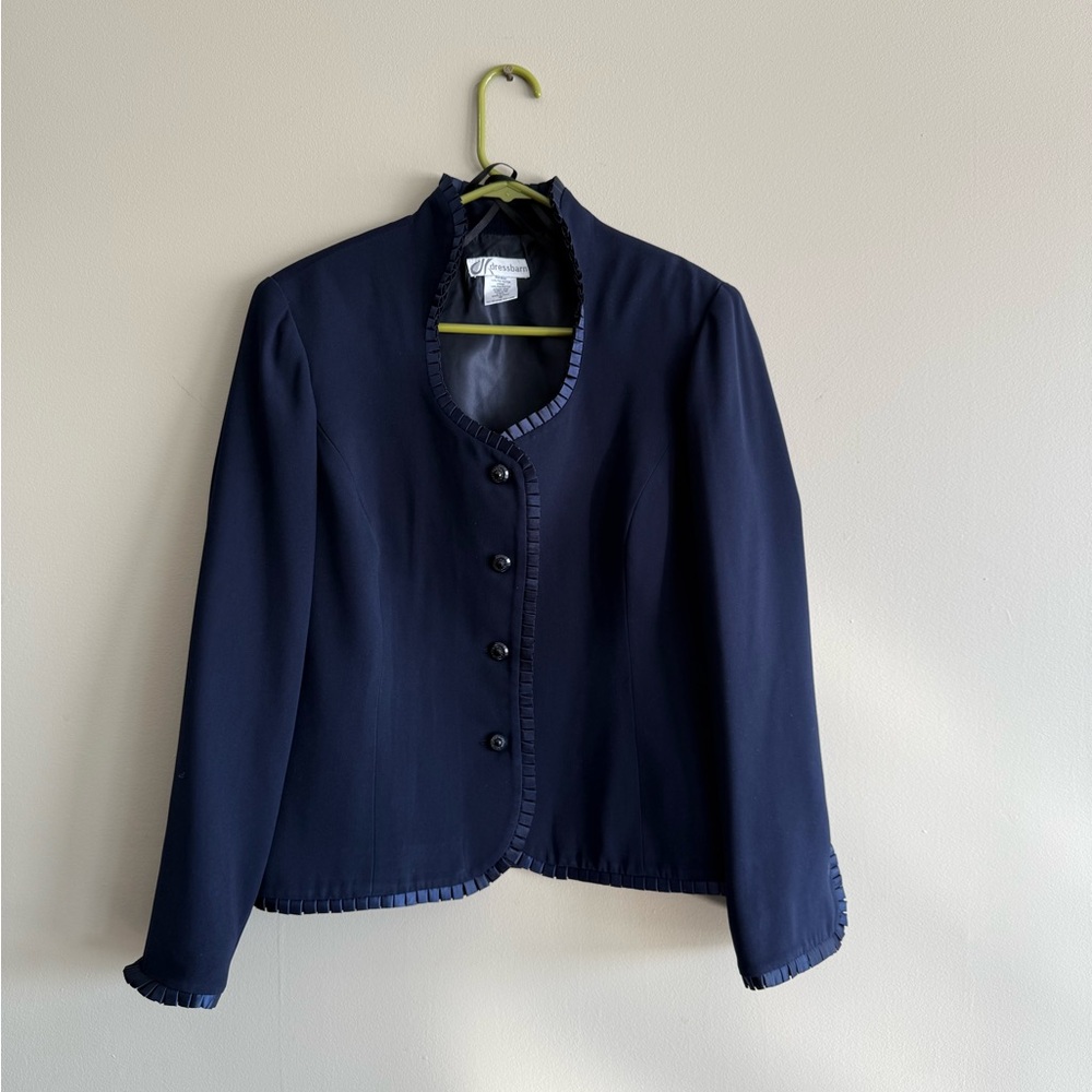 Dress Barn Navy High Neck Trimmed Blazer 10